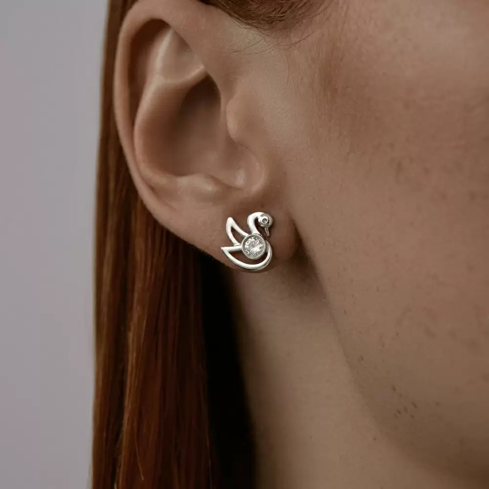 Серьги пусеты 94025966 серебро Лебедь_1