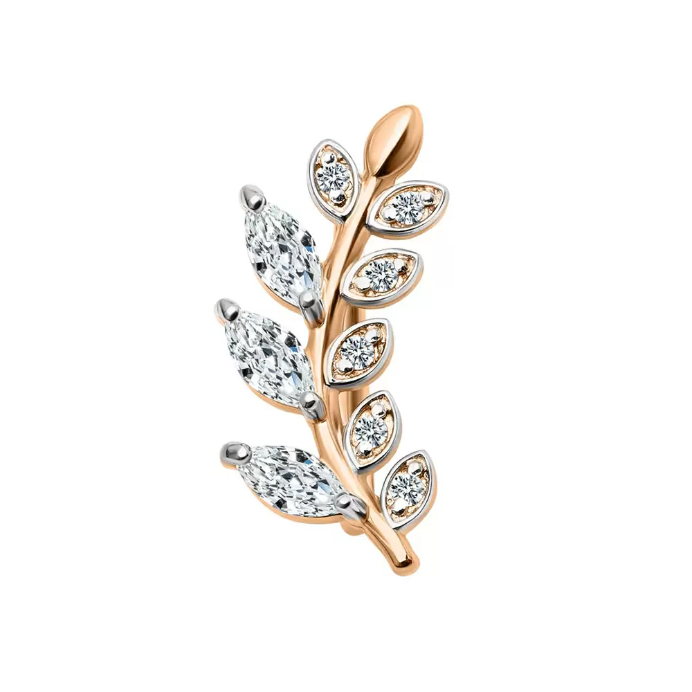 Серьги кафф СргЛ82Кф.моно.Пр.бцФ.з585 золото веточка_0