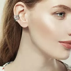 Серьги кафф 45017801Ч.5 серебро змея_2