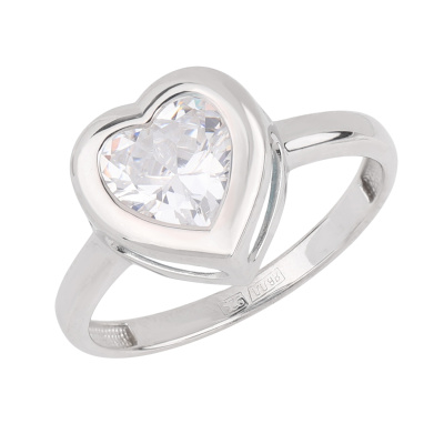Кольцо один камень К-0290 гх серебро Сердце