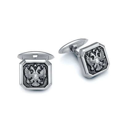 Запонки ЗМ-315Родир-с серебро Герб России